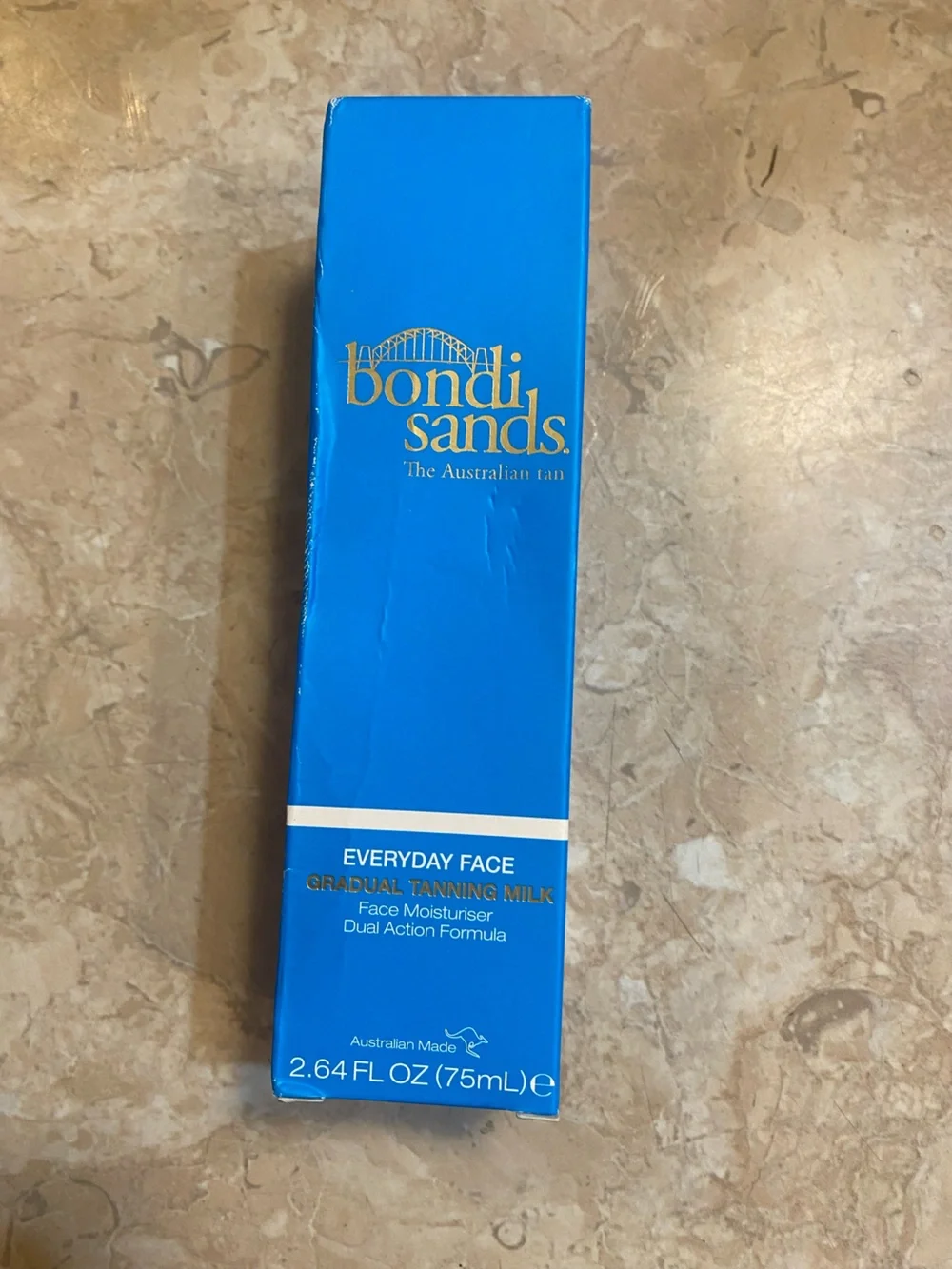 Bondi Sands Blue Box with Gold Logo - Everyday Face Tanning Milk Packaging (six)